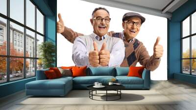 Happy elderly male friends showing thumbs up Wall mural