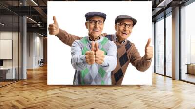 Happy elderly male twins showing thumbs up Wall mural