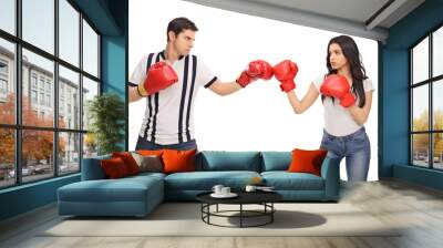 Man and woman with boxing gloves Wall mural