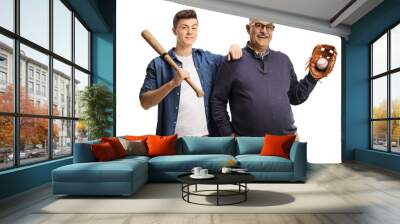 Mature man and a teenager with a baseball bat and a glove Wall mural