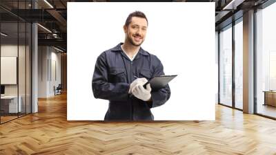 Mechanic worker writing on a clipboard Wall mural