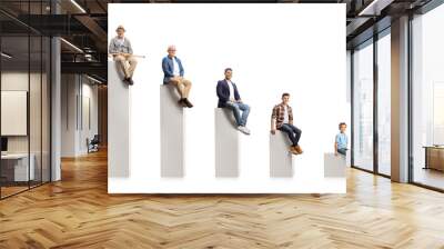 Men sitting on columns from a graph chart from youngest to eldest Wall mural