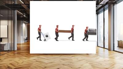 Movers putting household items in a white van Wall mural