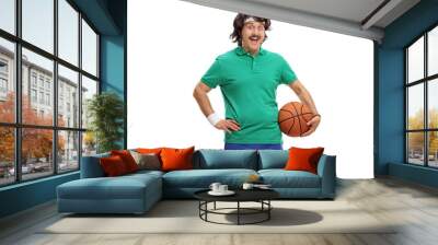 Retro sportsman with a basketball Wall mural