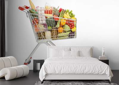 Shopping cart with food products Wall mural