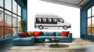 Side view shot of people travelling with a white van Wall mural