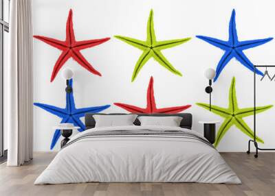 starfish in different colors against white backgro Wall mural