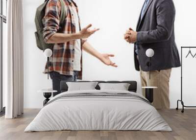 Teenage male student talking to his father Wall mural