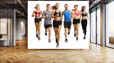 Young male and female runners running towards camera Wall mural