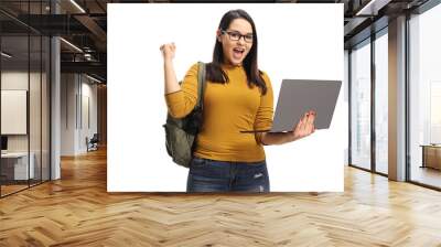 young woman with laptop Wall mural