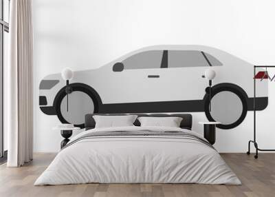 White car flat illustration on white Wall mural