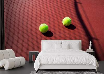 
Two tennis balls on a hard court in a passable color. Mesh shadow. Tennis. Wall mural