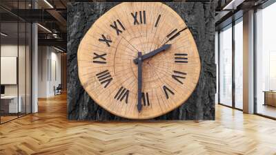 Old clock on a wooden wall. Close-up. The fight for the environment Wall mural