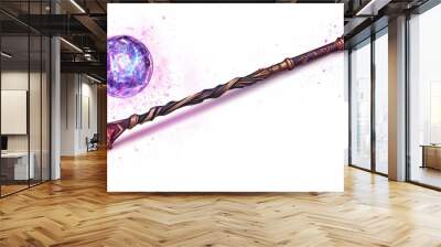 A magical scepter with a crystal orb and glowing symbols, illustrated as a regal magical icon on white background Wall mural