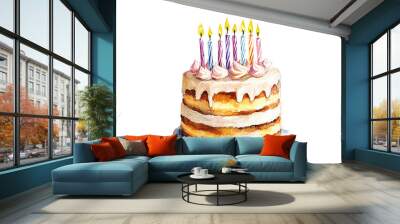 A watercolor illustration of a birthday number cake with intricate frosting details and subtle color variations, Isolated on transparent background Wall mural