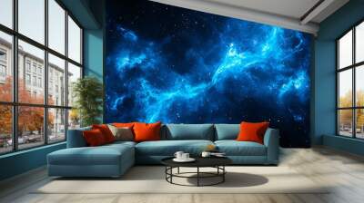 Cosmic Stars, Deep Space Blues, A mesmerizing deep space blue background adorned with twinkling cosmic stars and subtle nebulae, creating a vast and infinite feel with a touch of celestial magic Wall mural