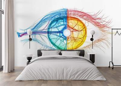 Cross-sectional view of the human eye anatomy including the retina and optic nerve with detailed labeling and emphasis on the inner workings and connections of the eye Wall mural