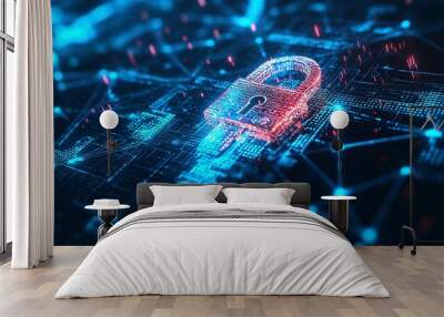 Digital Lock on Data Network Background Wall mural