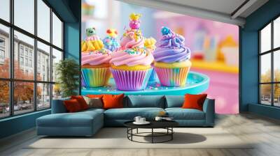 Playful Cupcakes with Whimsical Decorations Wall mural