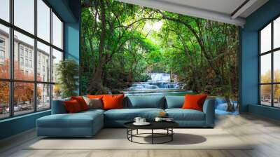 Deep forest Waterfall in Kanchanaburi, Thailand Wall mural