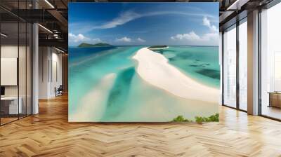 Sand spit of a tropical island stretching into the distance. Beautiful sunny summer landscape with white sand beach. Wall mural