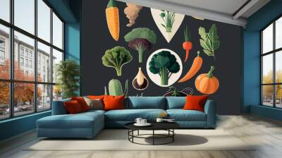 Cartoon vegetable collection that adds a fun and playful element to any design Wall mural