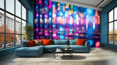 Colorful bokeh neon lights create abstract pattern at night club. Wall mural