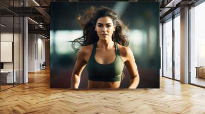 Young woman running on a track field Wall mural