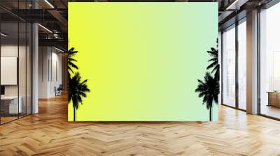 Abstract summer tropical backgrounds set with coconut. Colorful palm trees illustration pattern yellow and blue background. Wall mural