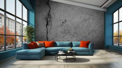 Old crack black concrete wall. Dark cement wall texture and background. Empty interior for design. Wall mural