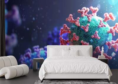 Scientific Visualization of a Virus at the Molecular Level on a Black Background Wall mural