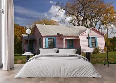 Abandoned Small Pink House in Rural Countryside Wall mural