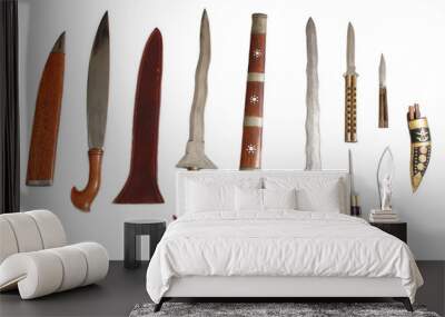 Filipino Fighting Sword and Knife Collection on White Background Wall mural