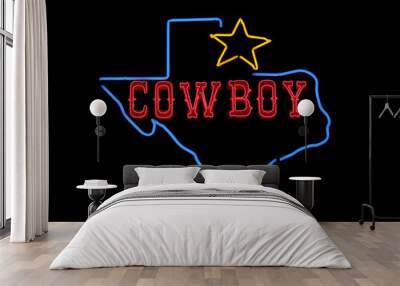 Photo Composite Image, Neon Blue and Red Texas Cowboy Sign Wall mural