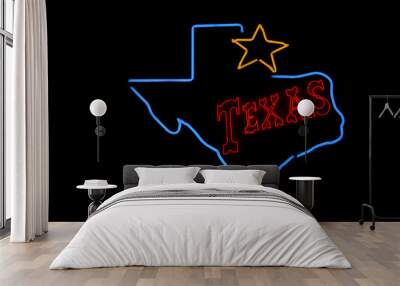 Photo Composite Image, Neon Blue and Red Texas Sign Wall mural