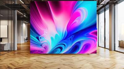 Abstract blue purple neon wavy background . Generative AI Wall mural