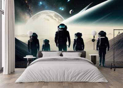 astronauts walk on alien planets, Generative AI Wall mural