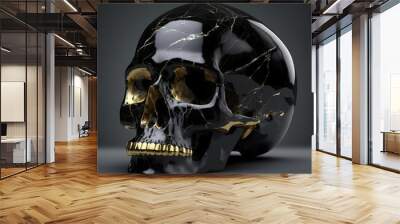 black human skull with many golden veins created with creative AI Wall mural