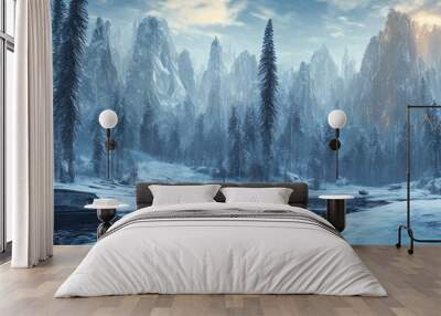 futuristic city scene covered in snow and ice Wall mural