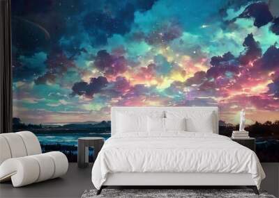 night sky digital art illustration Wall mural