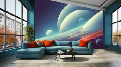 planet in space with stars.  Wall mural