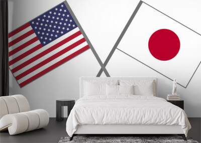 American flag and the Japanese flag crossing each other clipart isolated - Friendship and cooperation concept Wall mural