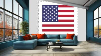 American flag on a squared stamp vector illustration isolated. Travel to U.S.A. vintage concept communication graphic design Wall mural