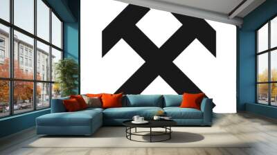 Crossed hammers icon representing the concept of work and working day - Black outlined symbol vector isolated on white background Wall mural