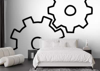 Vector hand drawn simple style illustration drawing of two connected working gears isolated on white background Wall mural