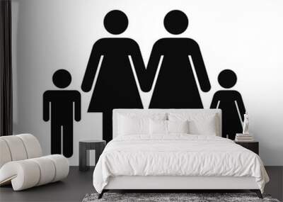 Vector high quality illustration of a family with two moms black symbol isolated - Modern lesbian family graphic representation Wall mural