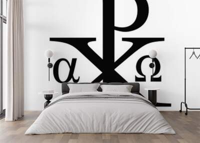 Vector illustration of the christian sacred Chi Rho symbol- Alpha and Omega version. Christ black monogram icon isolated on white background Wall mural