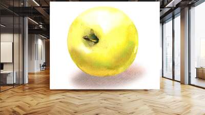 Fresh yellow apple, juicy fruit isolated, top view, close-up, package design element, organic vegetarian food, hand drawn watercolor illustration on white background Wall mural