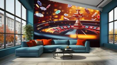 A detailed 3D render of a casino roulette wheel, showcasing the classic gaming design and excitement of chance, ideal for AI-generated visuals. Wall mural