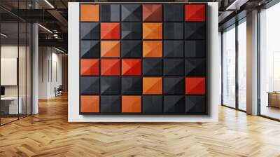 Abstract geometric pattern with black, orange and red squares. Wall mural